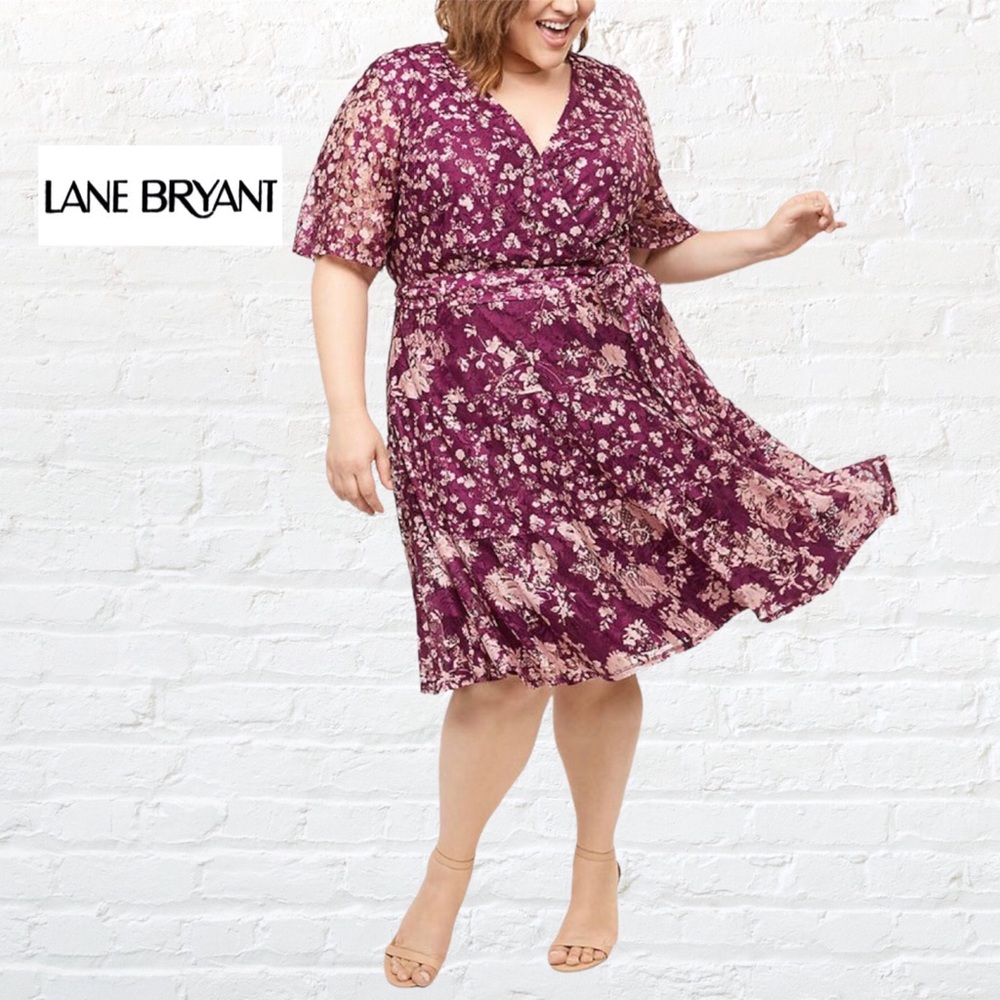 NWT Lane Bryant Floral Lace Faux Wrap Fit & Flare Dress